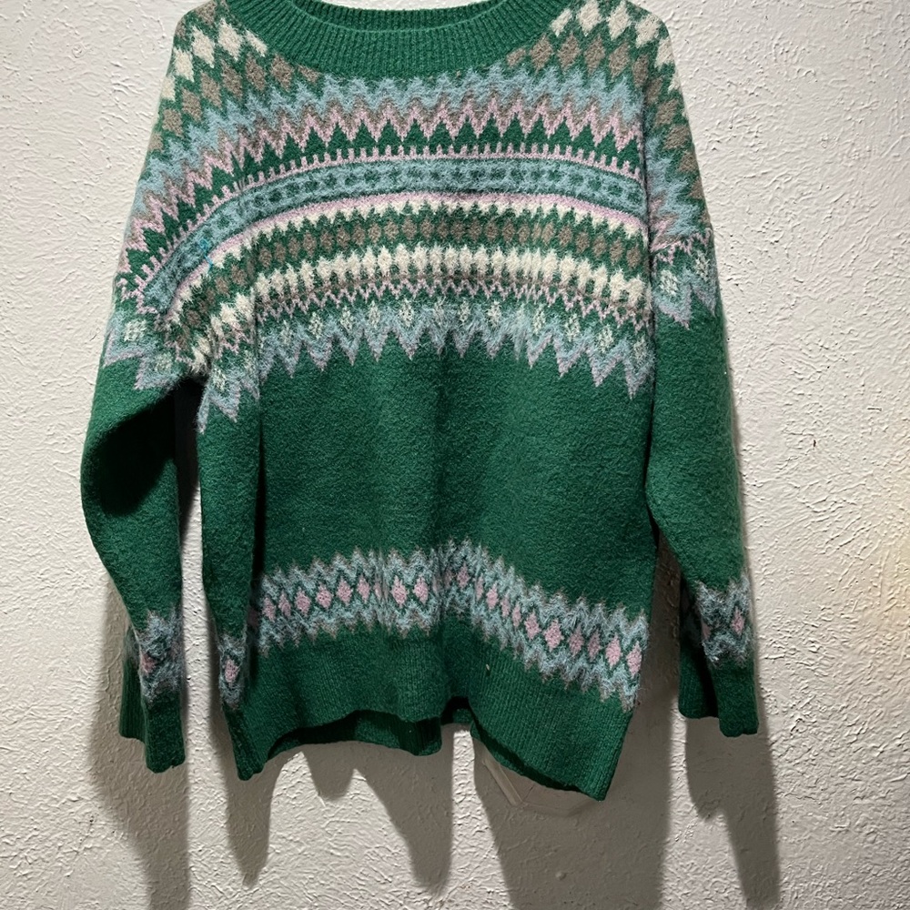 Altar'd State Green and Pink Patterned Sweater